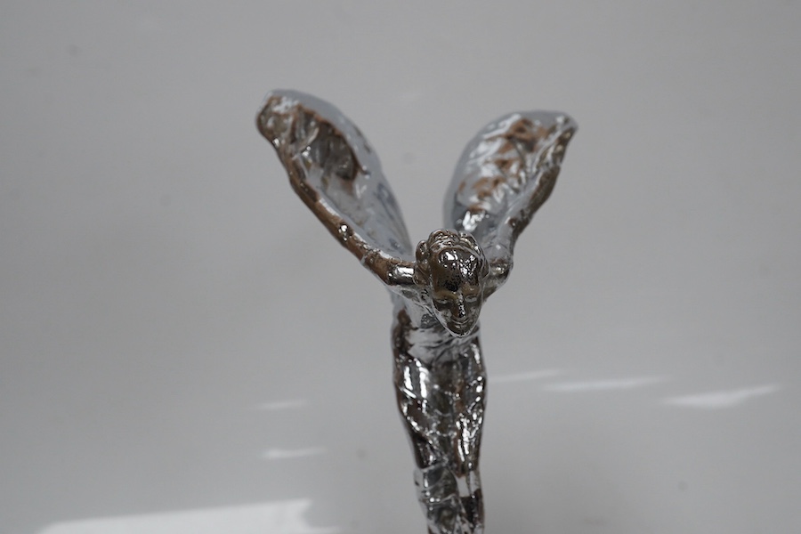 A chrome Spirit of Ecstasy car mascot on marble base, 13.5cm high not including marble base. Condition - good